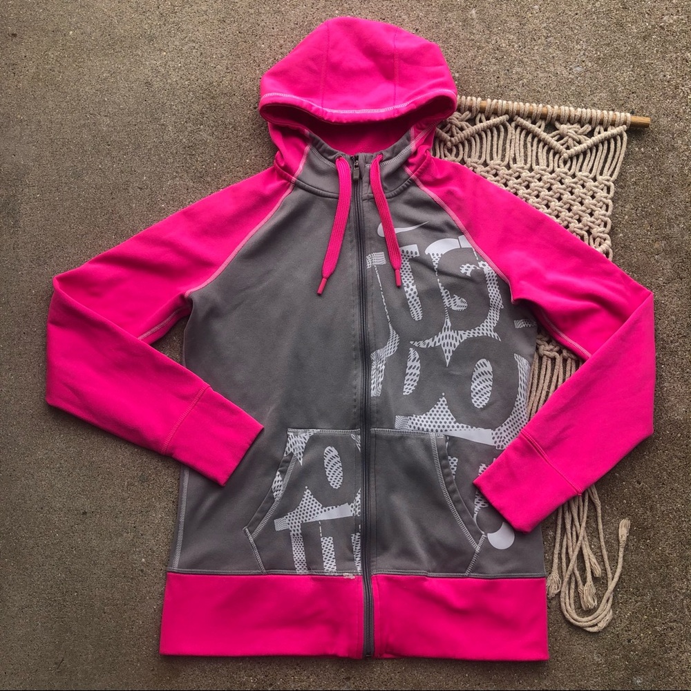 Nike Therma-Fit Fleece Lined Zip-Up Hoodie Size Medium Grey & Pink